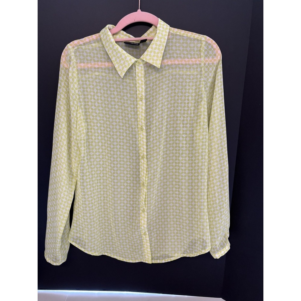 a.n.a Shirt Womens Medium Sheer Geometric Button‎ Up Long Sleeve Blouse Top